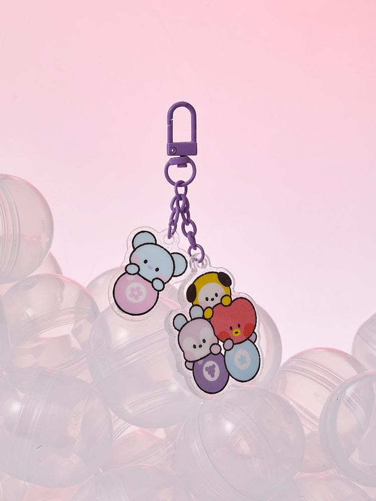 BT21 minini ACRYLIC KEYRING LUCKY GATCHA - A : porte-clés acrylique LINE FRIENDS, figurines BT21 sur fond rose