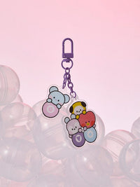 BT21 minini ACRYLIC KEYRING LUCKY GATCHA - A : porte-clés acrylique LINE FRIENDS, figurines BT21 sur fond rose