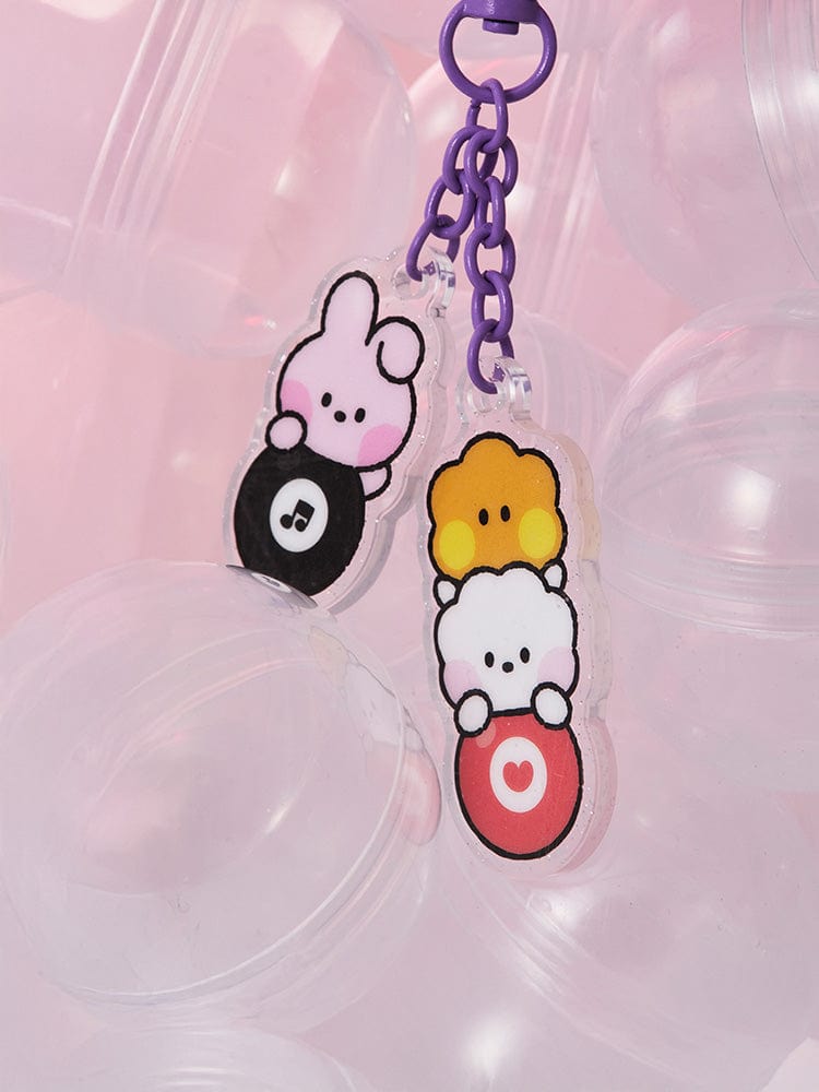 BT21 minini ACRYLIC KEYRING LUCKY GATCHA - B : porte-clés acrylique LINE FRIENDS avec figurines BT21 sur fond rose