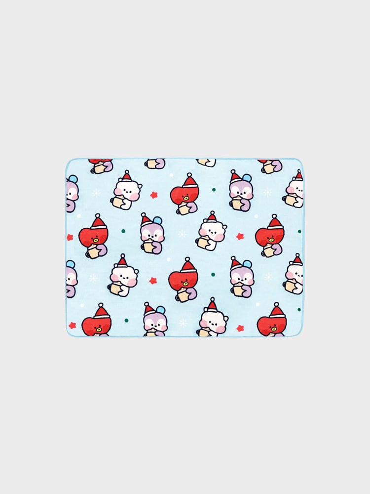 BT21 minini BLANKET (BLUE) : couverture officielle décorée de personnages BT21, style kawaii sur fond clair