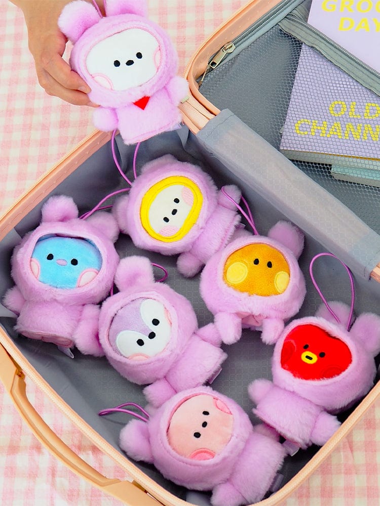 BT21 minini FINGER PUPPET & KEYRING, porte-clés peluche personnages BT21 sur boîte cadeau, style Kawaii rose