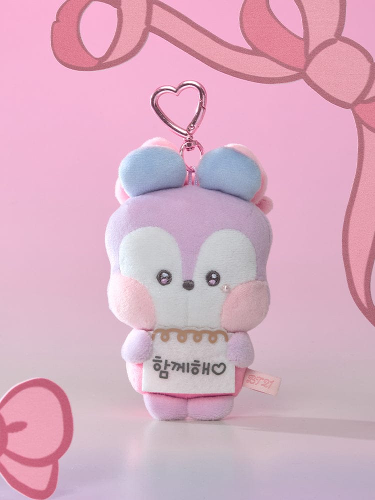 BT21 minini I LOVE YOU MESSAGE BOOK PLUSH KEYRING RIBBONED U, porte-clés en peluche sur fond rose, brand BT21/LINE FRIENDS