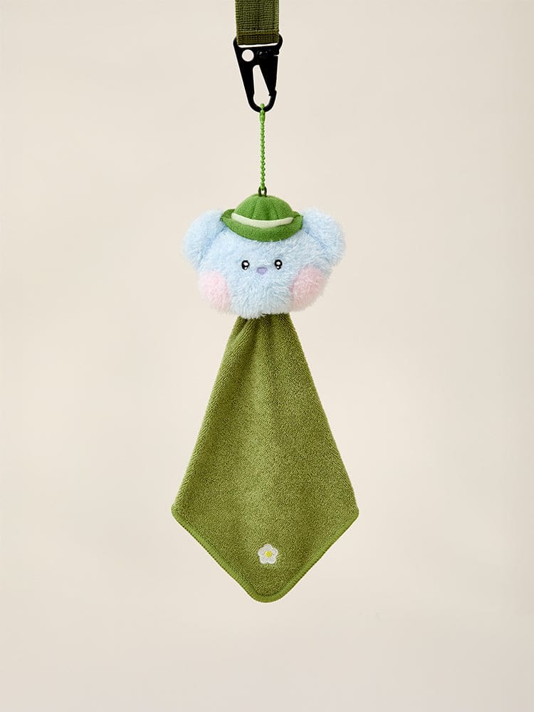 BT21 minini PLUSH HAND TOWEL EXPLORER, peluche serviette main moelleuse Explorer, LINE FRIENDS, fond blanc, sac/porte-clés.
