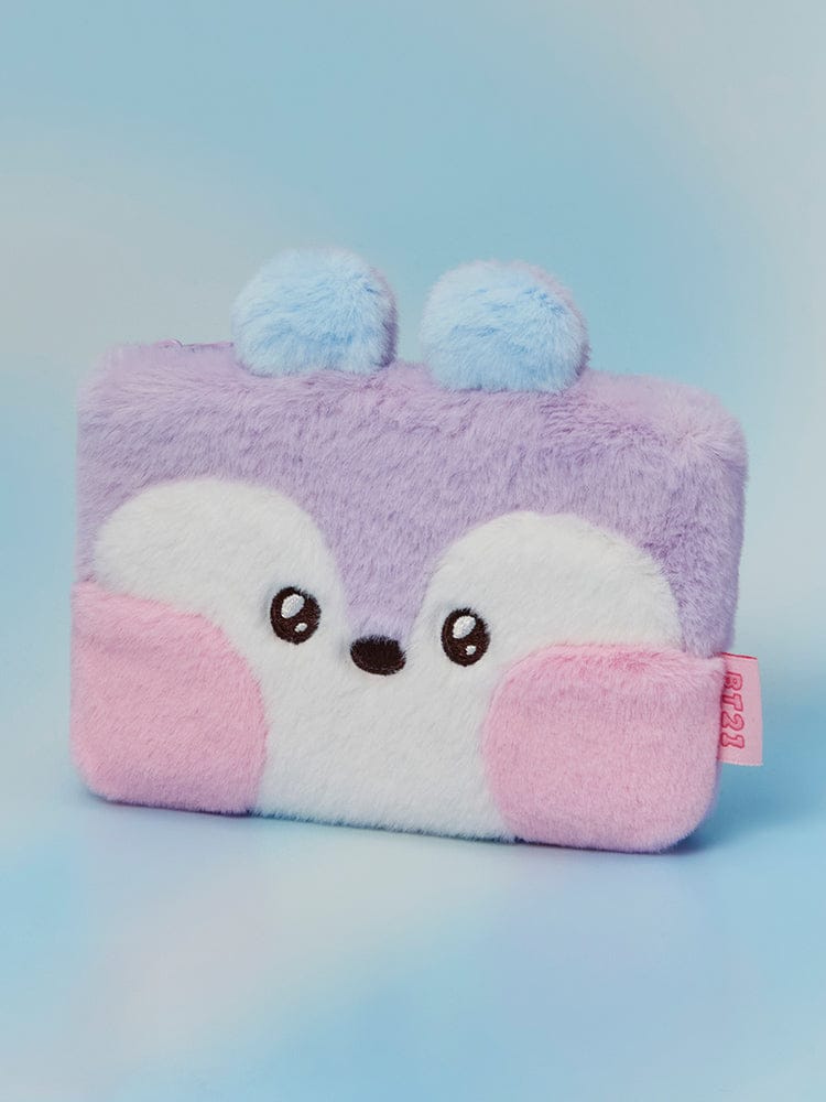 BT21 minini POUCH HUG ME, pochette officielle LINE FRIENDS, visuel mini panda violet moelleux sur fond bleu