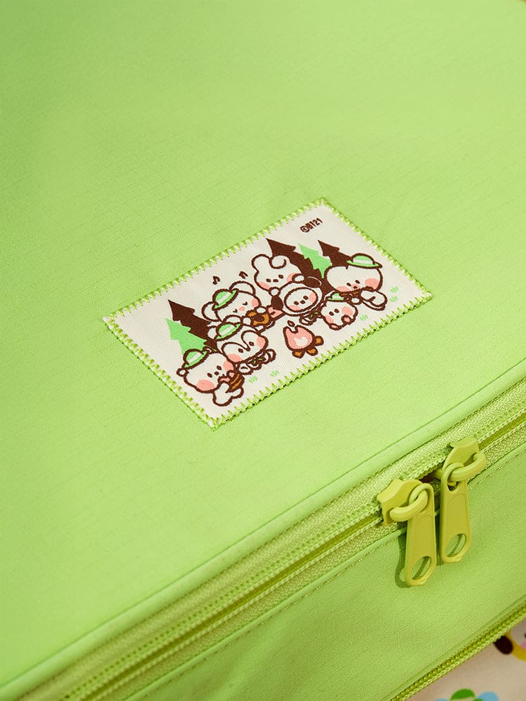 BT21 minini TRAVEL POUCH EXPLORER LINE FRIENDS, pochette verte avec personnage sur poche, motif mignon sur tissu