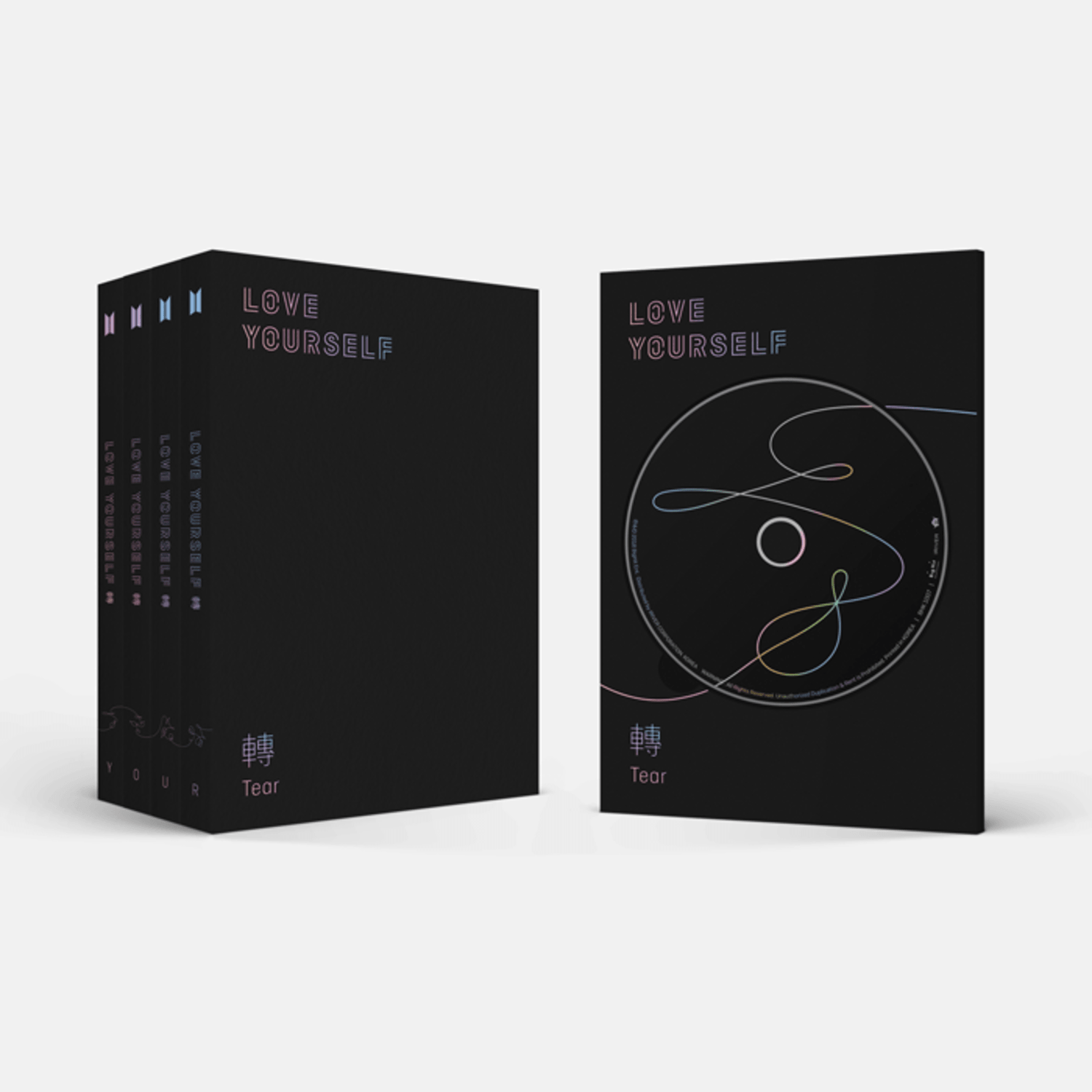 BTS - LOVE YOURSELF 轉 ‘Tear’ (Y.O.U.R 4 Random) - Album Kpop, boîte noire avec visuel LOVE YOURSELF, marques et titres BTS