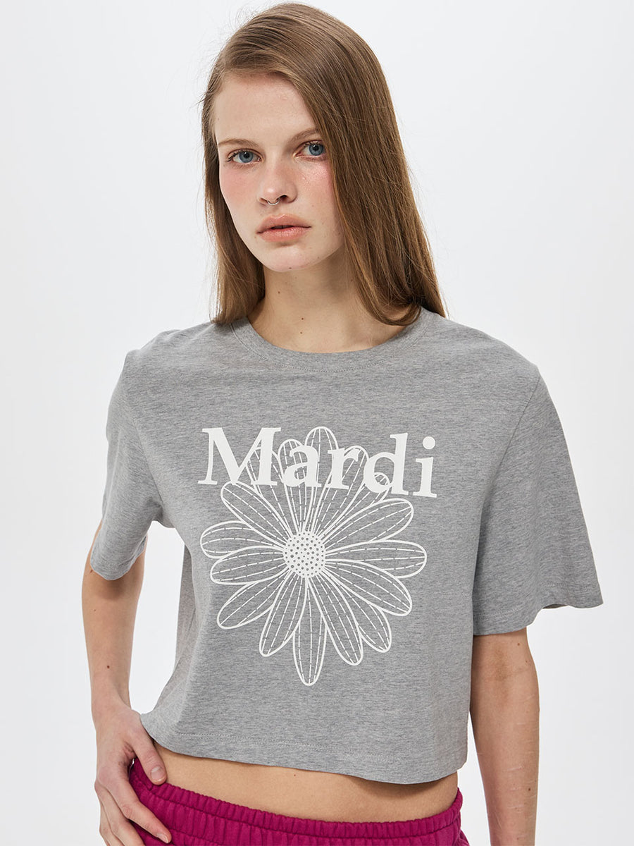 CROPPED BASIC TSHIRT FLOWERMARDI_GREY WHITE