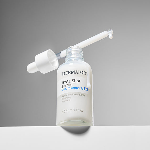 DERMATORY Hyal Shot Barrier Cream Ampoule B5 50ml de DERMATORY : flacon ampoule avec embout, fond clair studio.