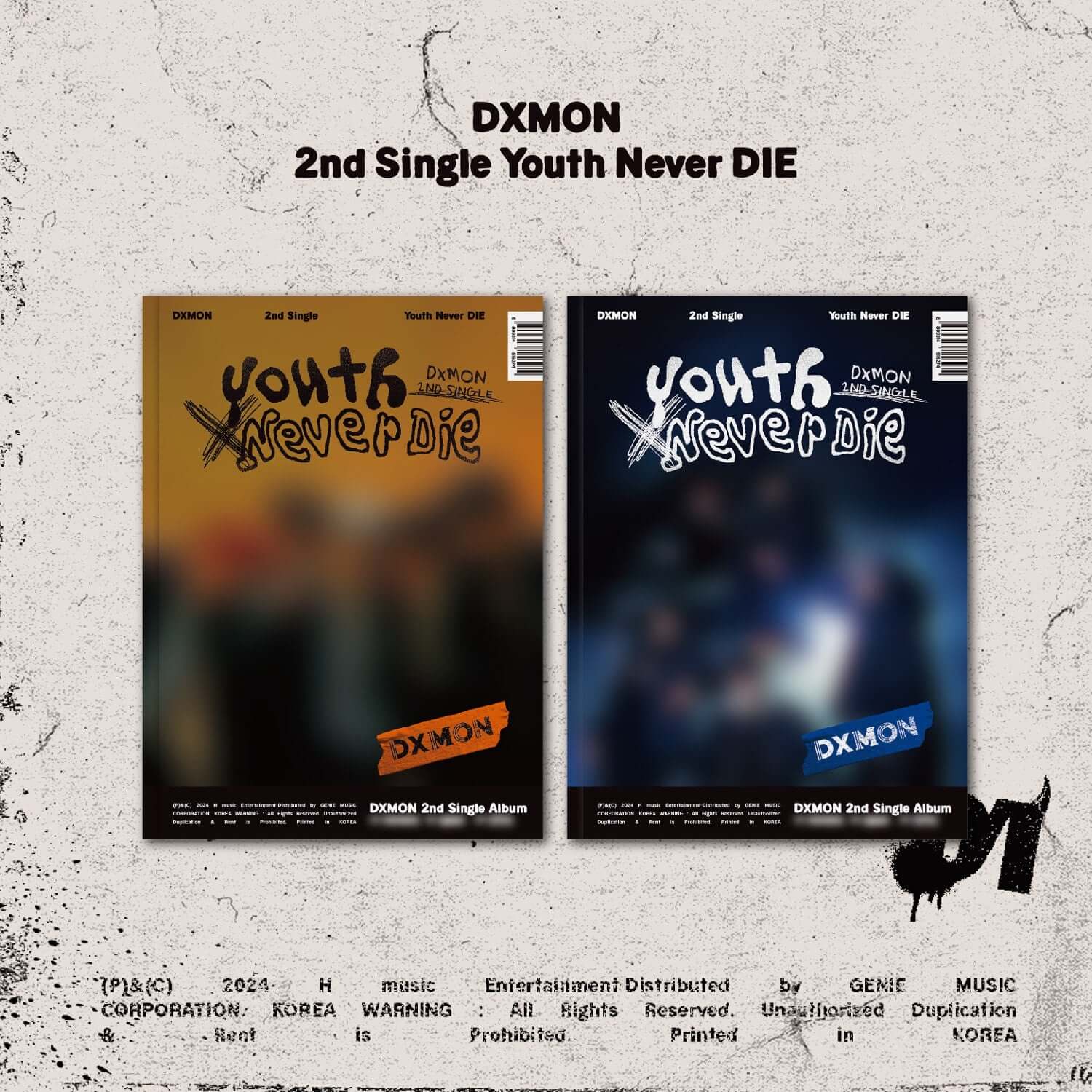 DXMON - Youth Never DIE (01 VER. / 02 VER.) (Set of 2) - Album Kpop, jaquettes sur fond gris, coffret 2 versions.