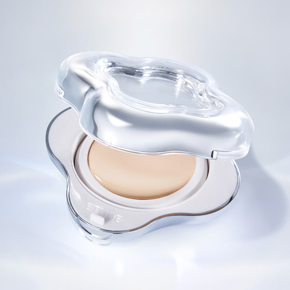 ETUDE Waterdrop Filter Cushion 15g + Refill 15g, boîtier de cushion et recharge sur fond bleu, look eau/filtration.