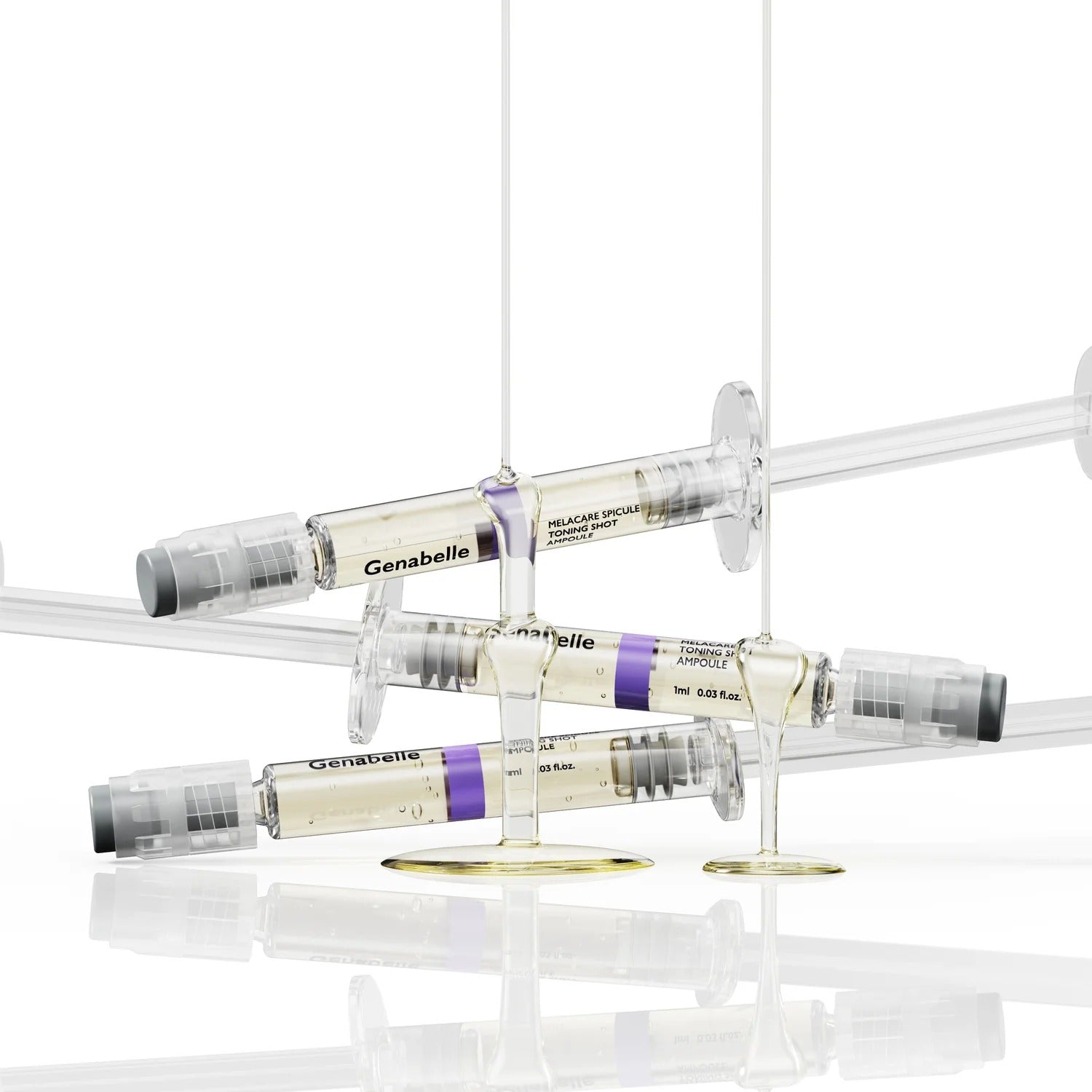 GENABELLE Melacare Spicule Toning Shot Ampoule 3ea en présentation élégante avec tubes transparents.