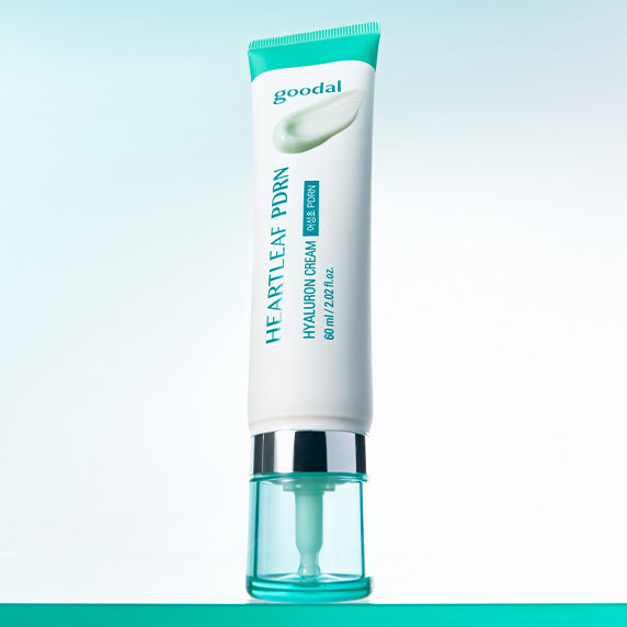 GOODAL Eoseongcho PDRN Hyaluronic Acid Brightening Cream 60ml, tube crème hydratante sur fond bleu, flacon produit GOODAL