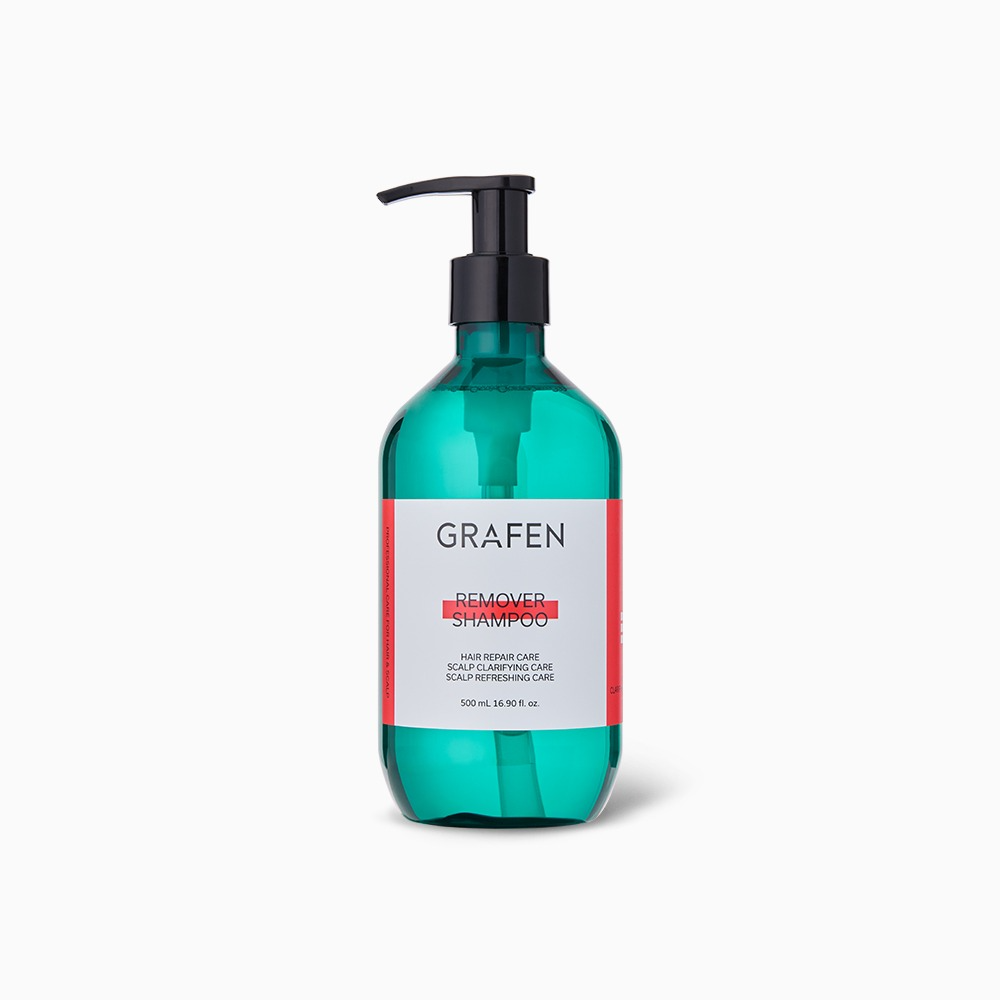 GRAFEN Remover Shampoo 500ml : flacon-pompe bleu turquoise, visuel produit sur fond blanc, marque GRAFEN.