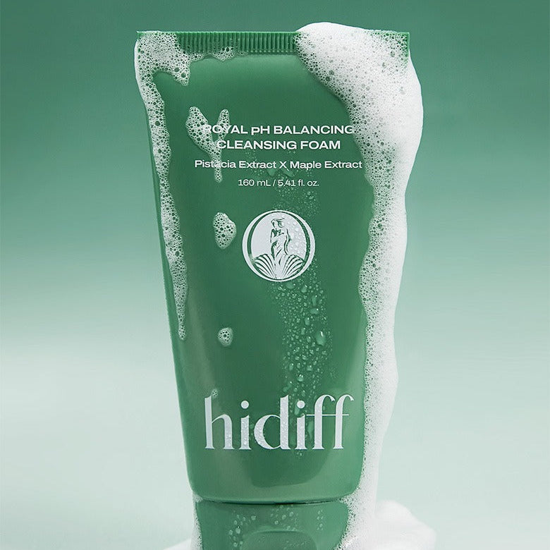 HIDIFF Royal Mildly Acidic Cleansing Foam 160ml en mousse avec extrait de pistacia et érable, produit de soin de la peau efficace.