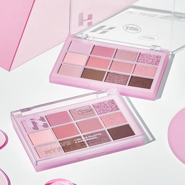 Palette de maquillage avec nuances rose et marron, HOLIKA HOLIKA My Favorite Vibe Eye Palette, idéale pour des regards vibrants.