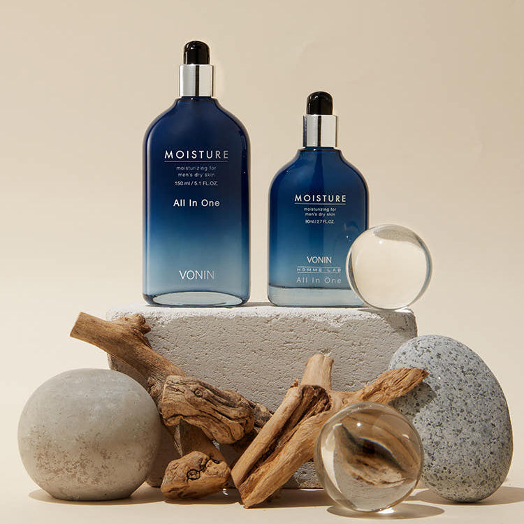 ISAKNOX Bonin All-in-One Moisture 150ml + 80ml, bouteilles avec VONIN, décor spa minéral, sur fond beige