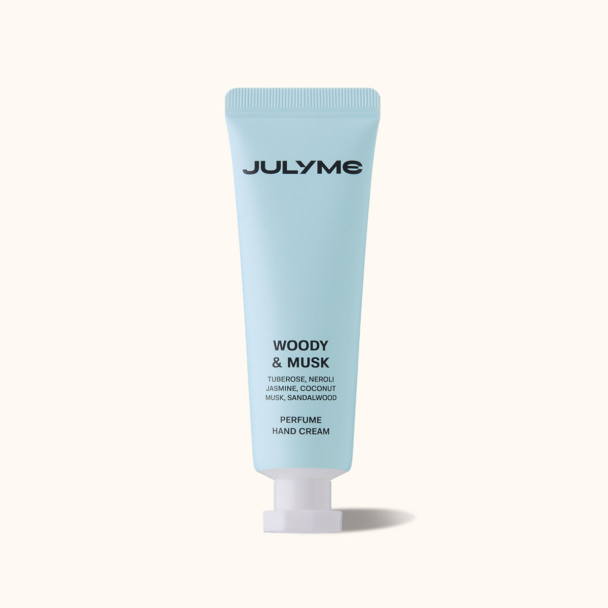 Crème pour les mains JULYME Perfume Shea Butter Hand Cream 30ml, emballement bleu, parfum boisé musqué, hydratation intense.