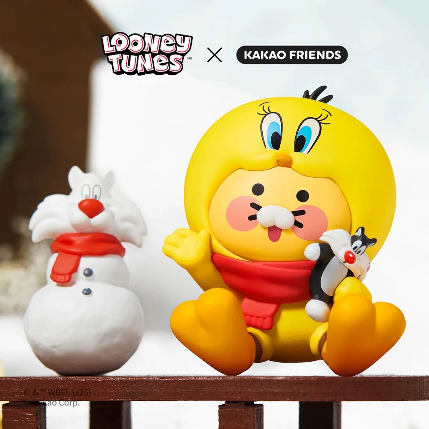 KAKAO FRIENDS Looney Tunes X Friends Tweety Car Air Freshener & Figure Set Baby Chunsik, figurine Tweety et accessoires.