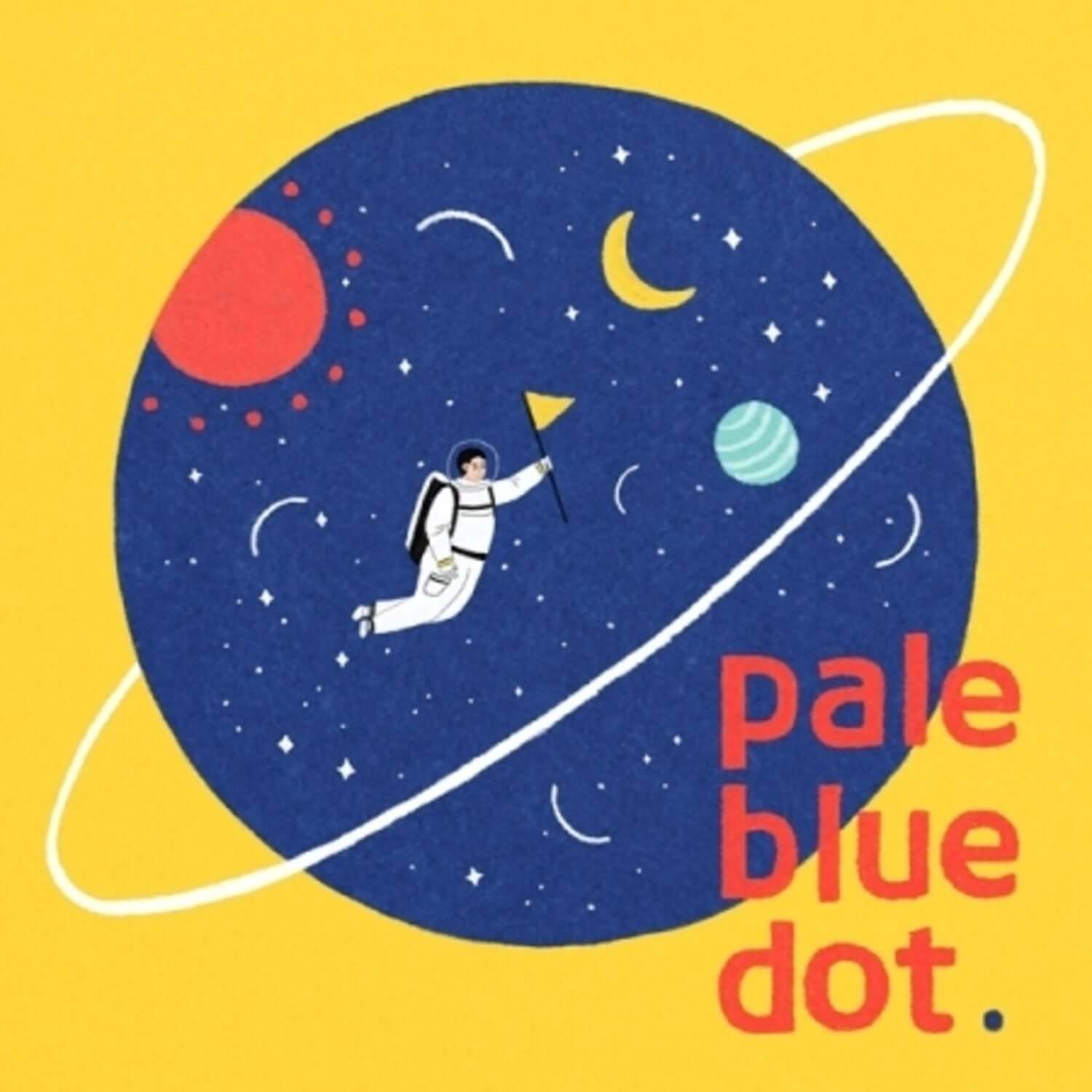 LEE ARAM - PALE BLUE DOT (2ND ) - Album Kpop : visuel astral jaune/bleu avec planète et astronaute, thème spatial.