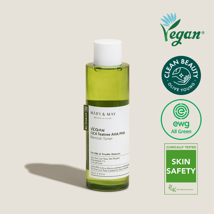 MARY&MAY Vegan CICA Teatree AHA PHA Blemish Toner 200ml