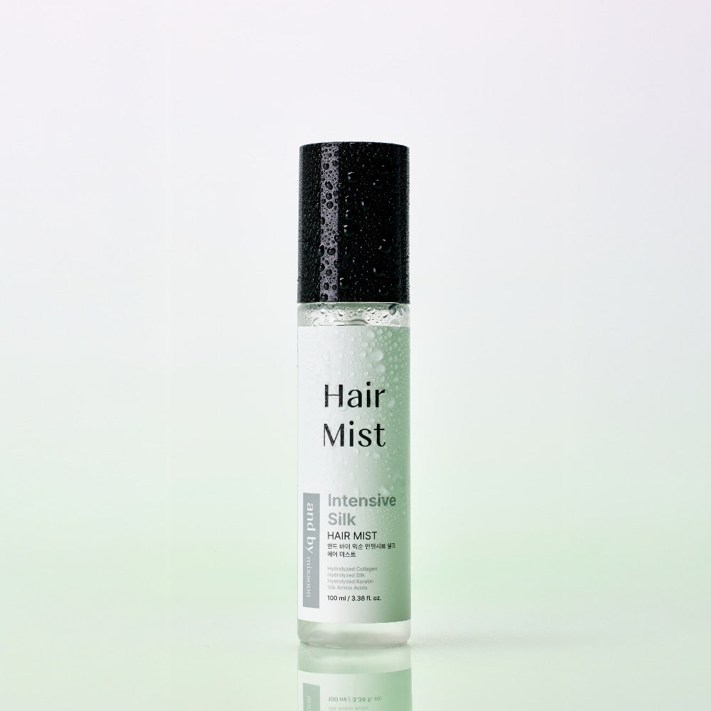Photo produit MIXSOON Intensive Silk Hair Mist 100ml, flacon blanc à spray sur fond clair, marque en évidence.