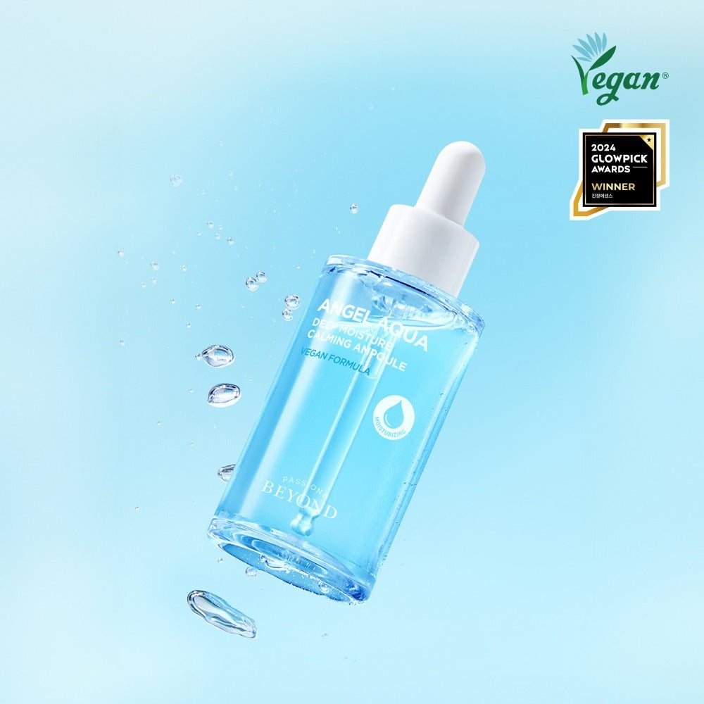 PASSION&BEYOND Angel Aqua Moisture Filled Soothing Ampoule 50ml avec design élégant en flacon bleu.