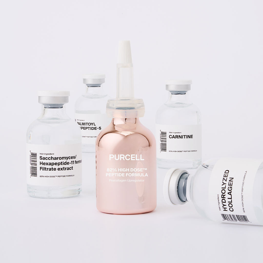 PURCELL 82% High Dose™ Peptide Formula 30mL de marque PURCELL, flacons de peptides sur fond blanc, vue produit