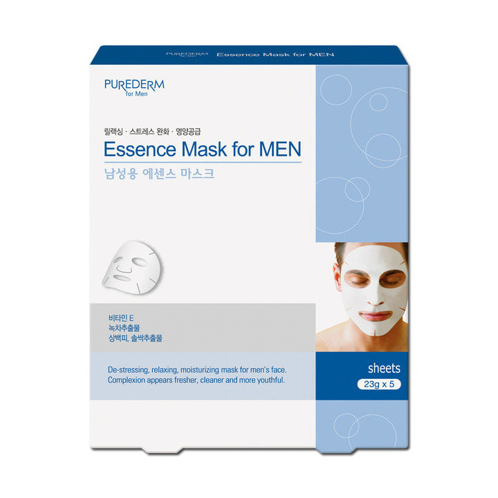 PUREDERM Men's Essence Mask Pack 5 Sheets, pack de masque pour hommes, marque PUREDERM, visuel produit sur fond blanc