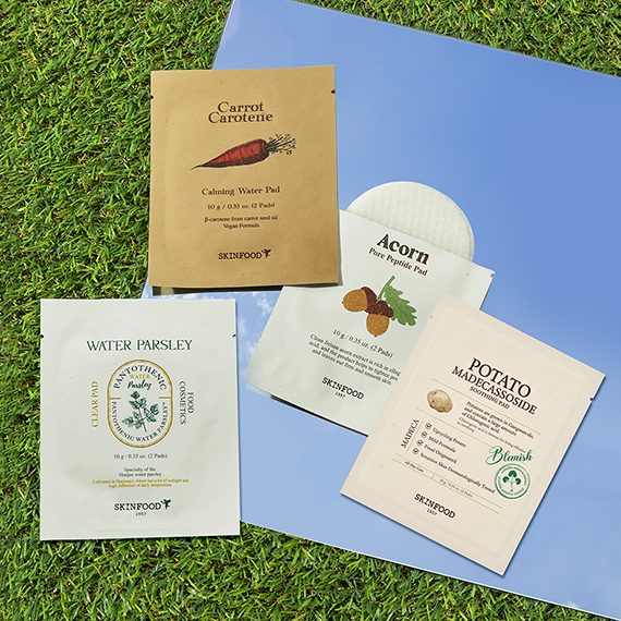 SKINFOOD Carrot & Potato & Acorn & Water Parsley Pad Kit disponible sur Ma petite Coree, ton Eshop 100% K-beauty en direct de Seoul
