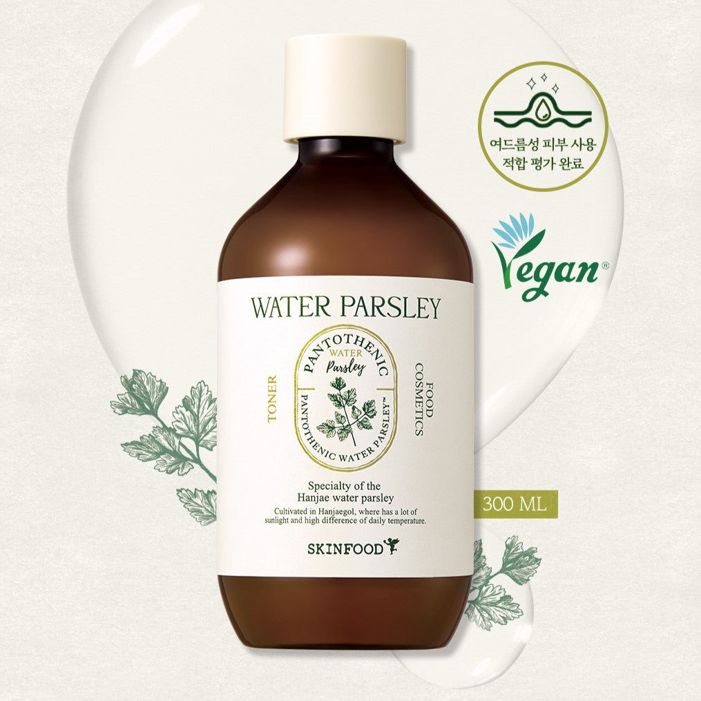 SKINFOOD Pantothenic Water Parsley Toner 300ml disponible sur Ma petite Coree, ton Eshop 100% K-beauty en direct de Seoul