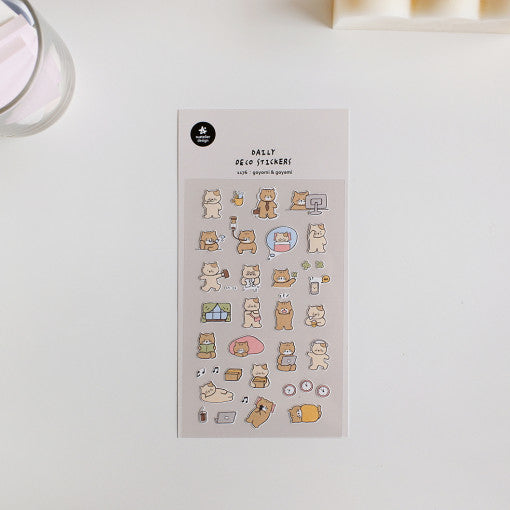SUATELIER Goyomi & Goyam Stickers, planche d’autocollants journaliers sur fond blanc, figurines mignonnes au style kawaii