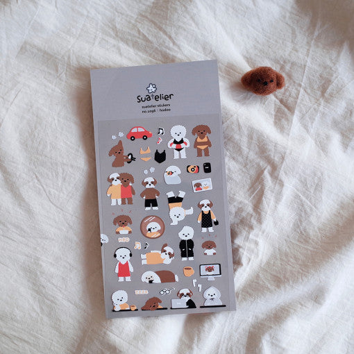 SUATELIER Hodoo Stickers : planche de stickers sur fond clair, personnages et animaux kawaii, marque Suatelier visible.