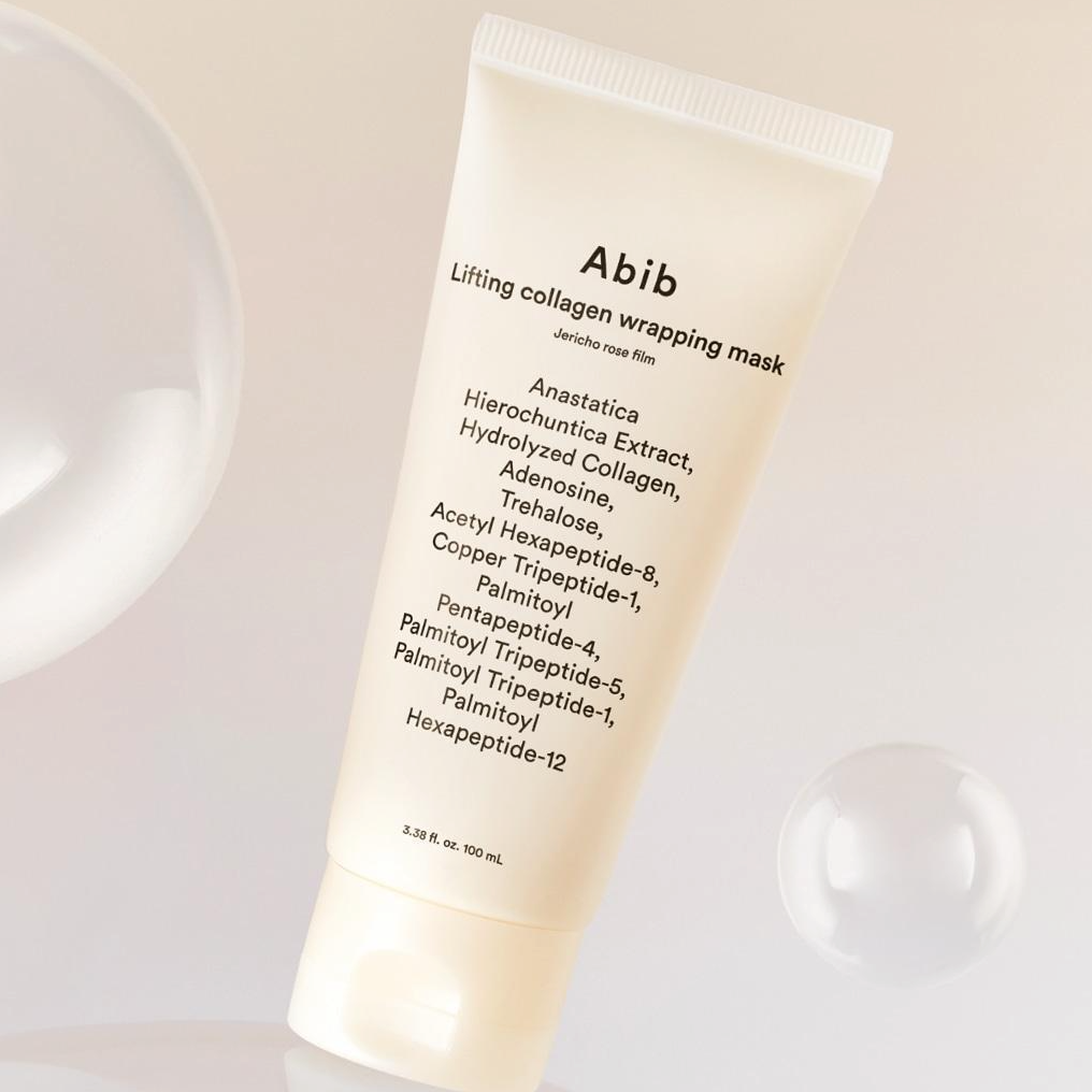 Crème ABIB Lifting Collagen Wrapping Mask Resurrection Film 100ml avec ingrédients spécialisés et design élégant.