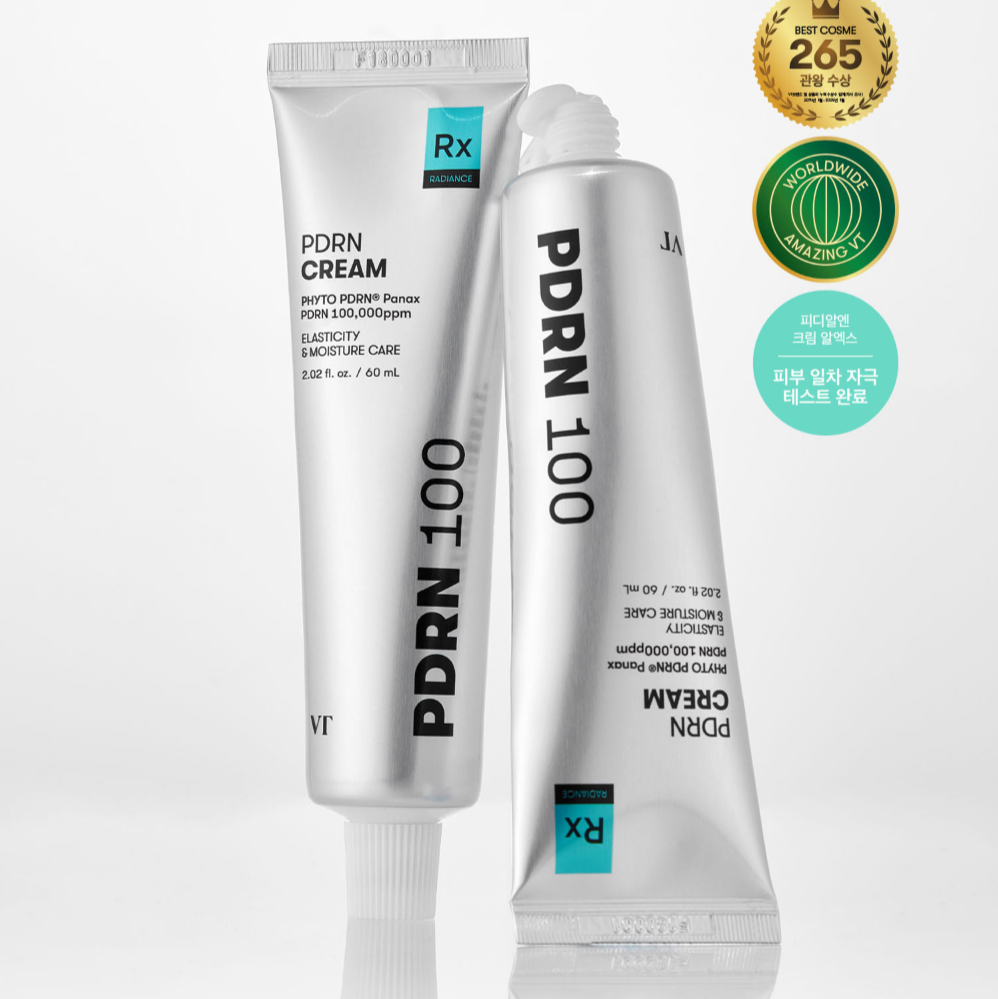 Crème VT COSMETIC PDRN Cream RX 60ml positionnée debout, emballage élégant. Produit cosmétique pour élasticité et soin de la peau.