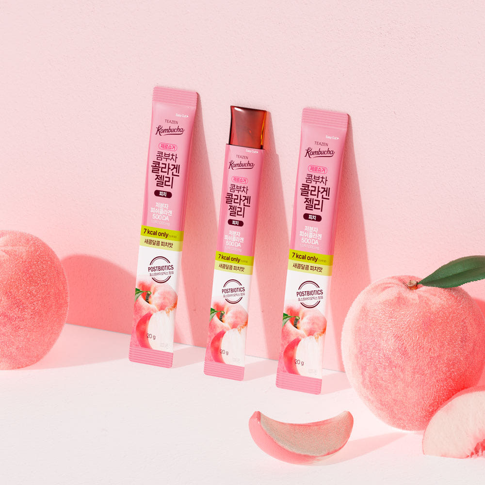 TEAZEN Kombucha Collagen Jelly Peach 14 Sticks