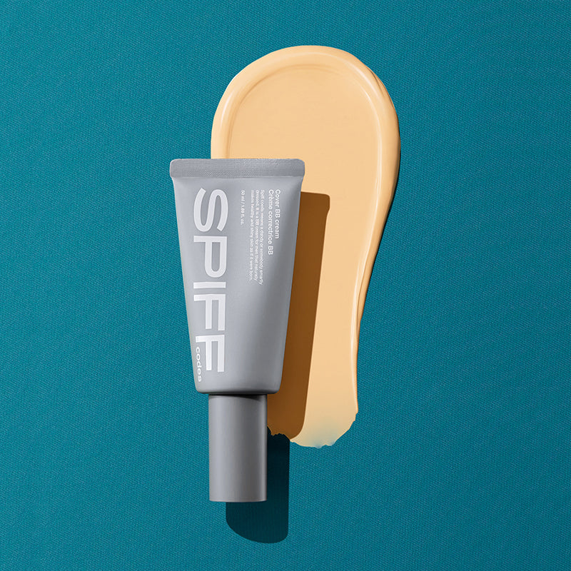 THE FACE SHOP Speed Code Cover BB Cream 50ml, tube beige sur fond bleu, présentation produit maquillage visage