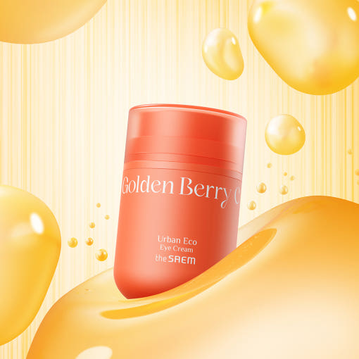 THE SAEM Urban Eco Golden Berry C Eye Cream 30ml, crème contour des yeux dans un décor doré aux baies