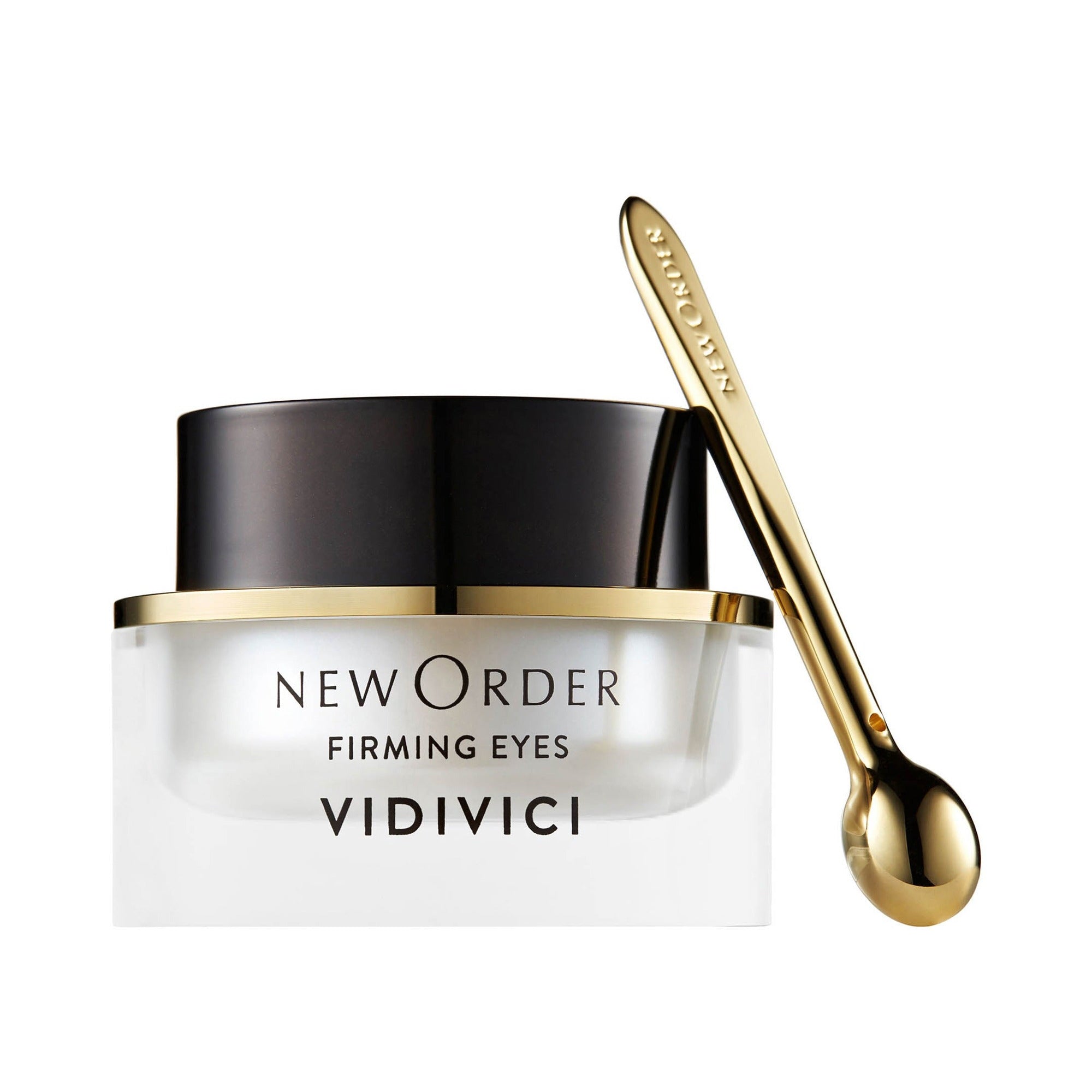 Crème VIDIVICI New Order Firming Eyes 15ml pour yeux fermes. Pot élégant avec applicateur doré.