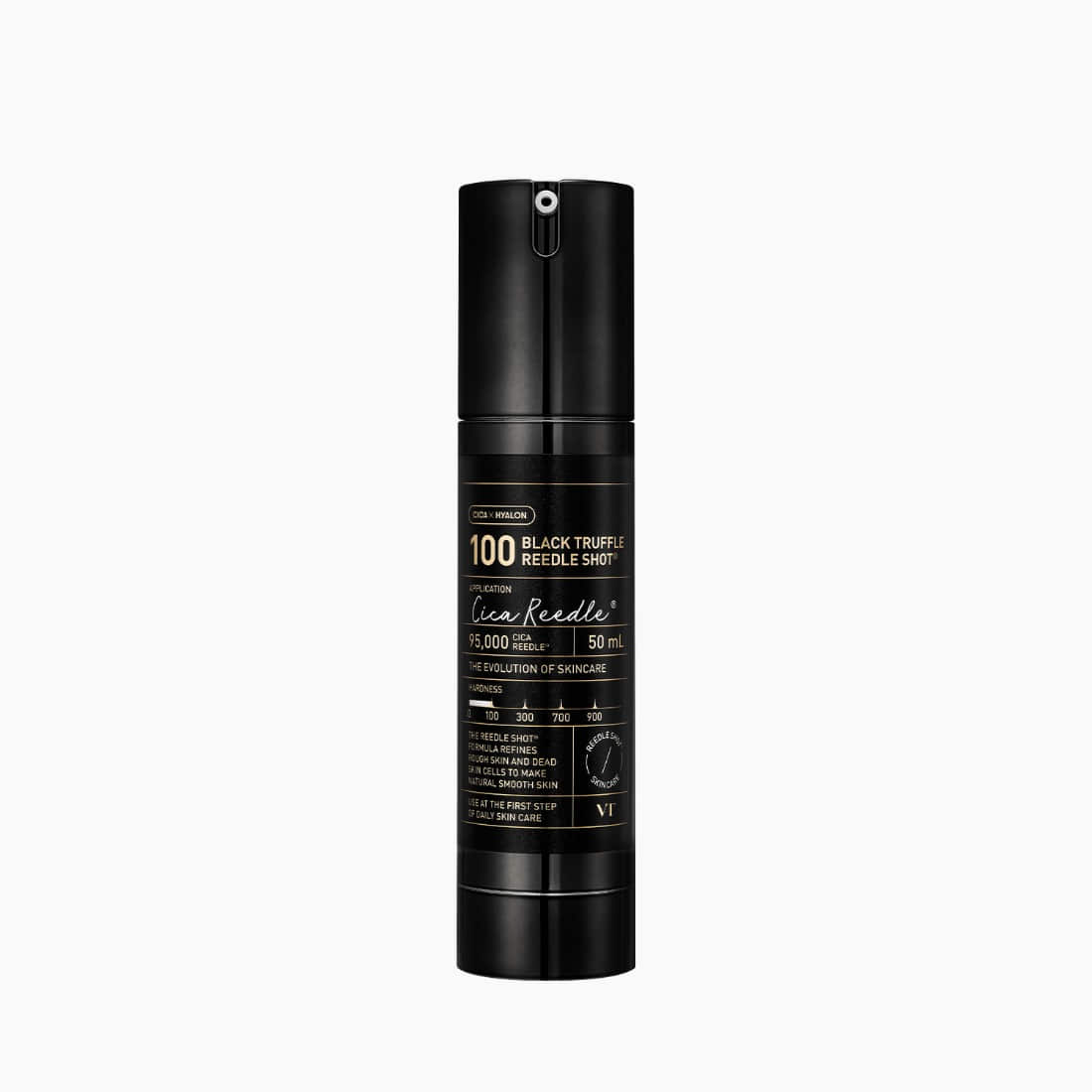 VT COSMETICS Black Truffle Reedle Shot® 100 - 50ml, flacon noir sur fond blanc, cosmétique marque VT en gros plan.