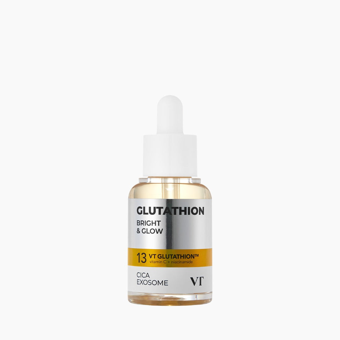 VT COSMETICS G2 Glutathione Brightening Ampoule 30ml, sérum en flacon blanc sur fond clair (marque VT Cosmetics).