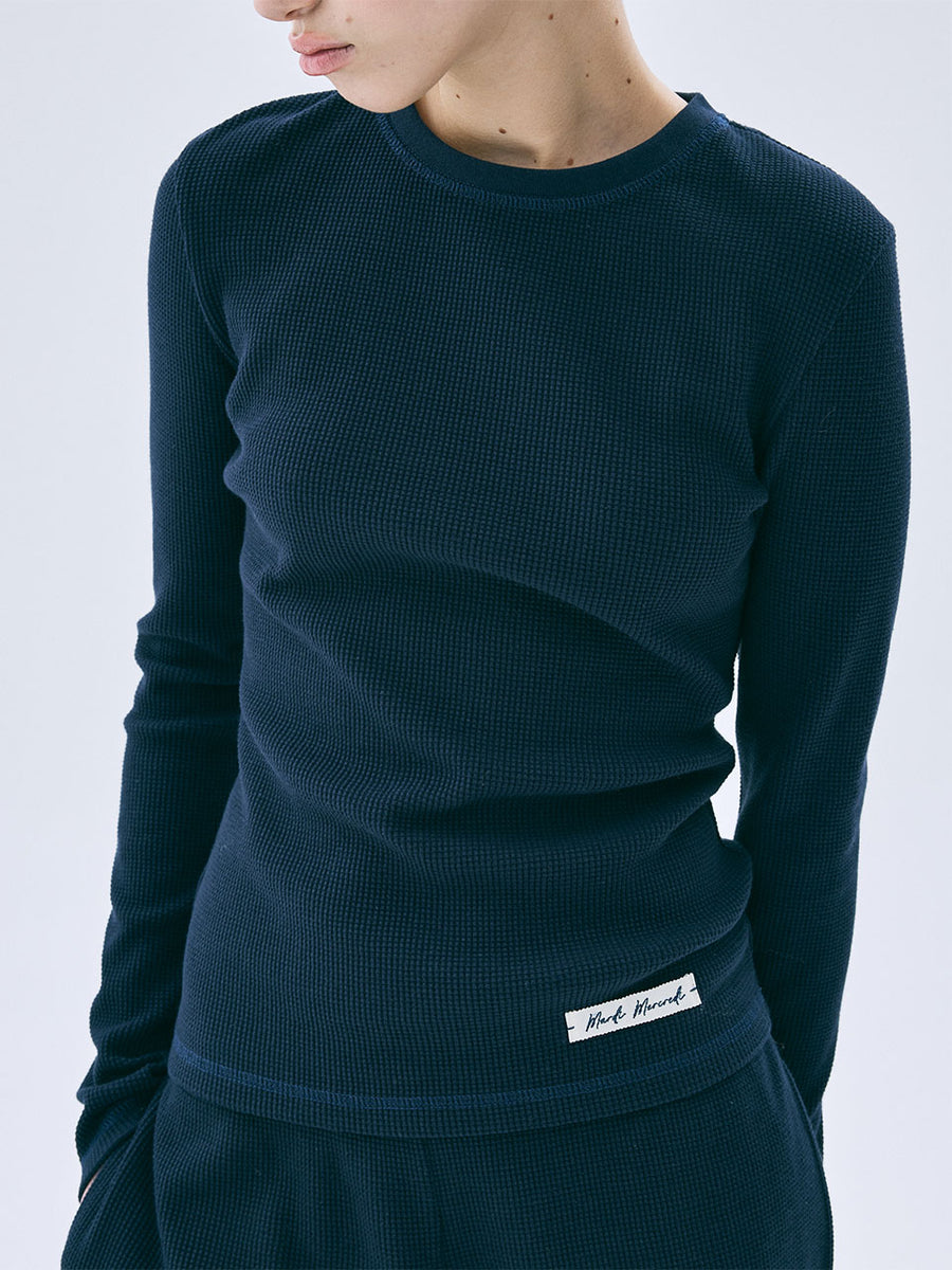 WAFFLE TSHIRT LONG SLEEVE ESSENTIAL_NAVY