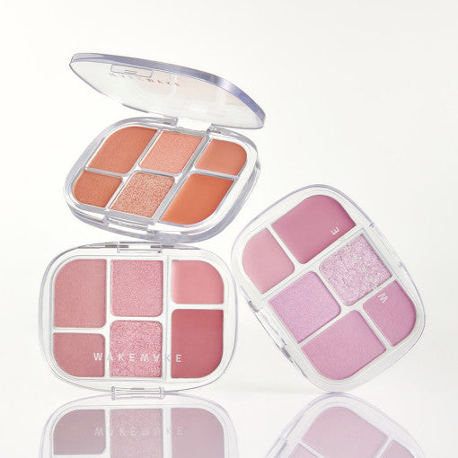WAKEMAKE Soft Sheer Multi Palette, maquillage en palette ouverte avec tons rosés et mauves sur fond clair