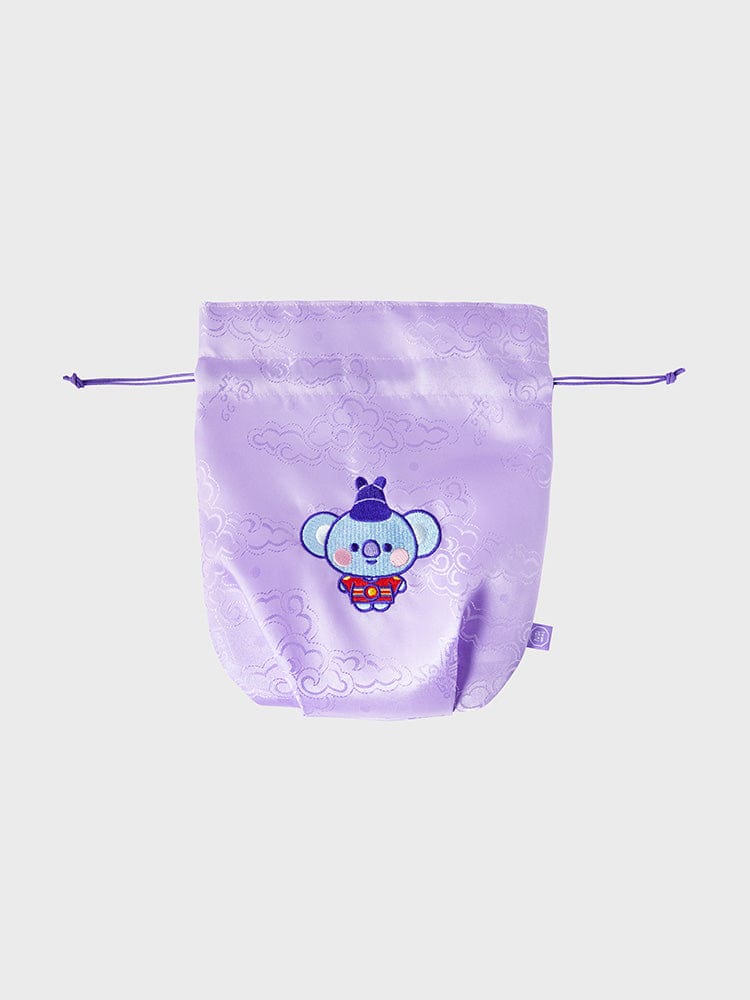 BT21 KOYA BABY GOOD LUCK POUCH K-EDITION ver.2, pochette violette KOYA (LINE FRIENDS) avec cordons, design bébé