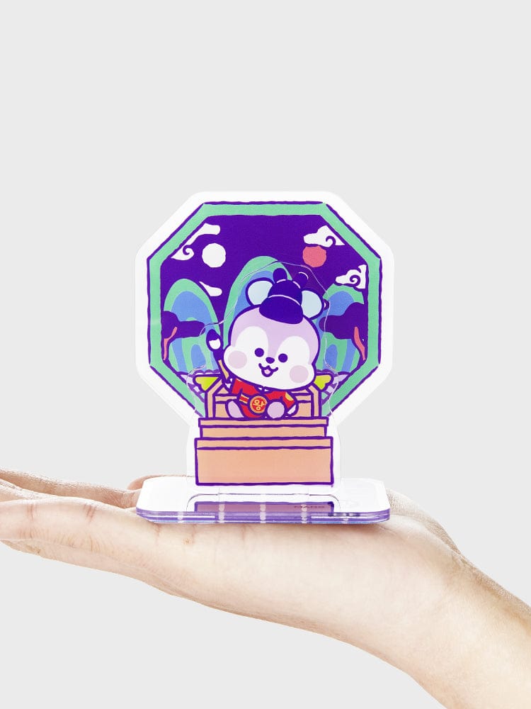 BT21 MANG BABY ACRYLIC STAND K-EDITION ver.2 : support acrylique officiel LINE FRIENDS, main tenant le poney danseur masqué