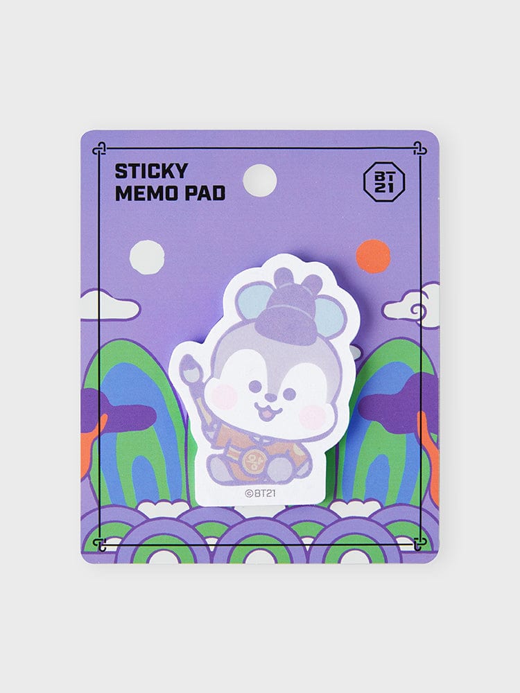 BT21 MANG BABY MEMO NOTEPADS K-EDITION ver.2 : bloc mémo autocollant violet avec poney mascqué, style école/bureau.