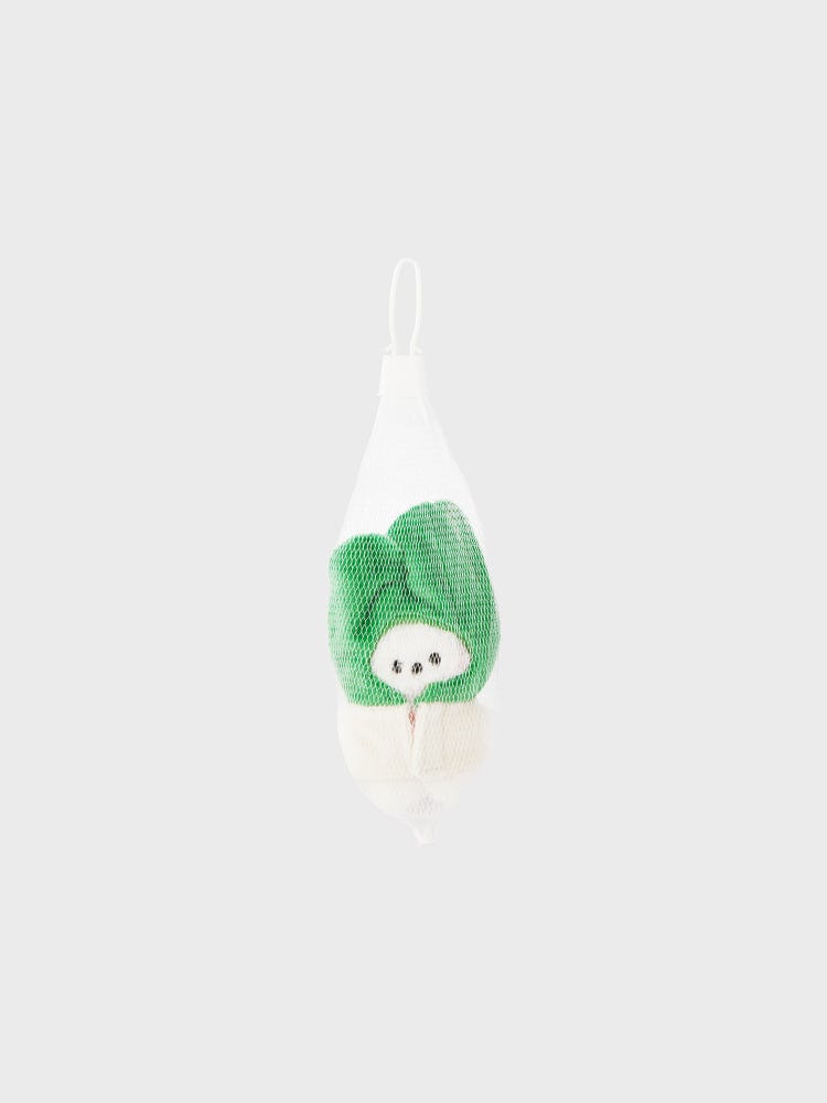 BT21 RJ mini minini VEGGIE DOLL KEYRING, porte-clés officiel LINE, alpaga RJ en petit légume vert sur fond clair