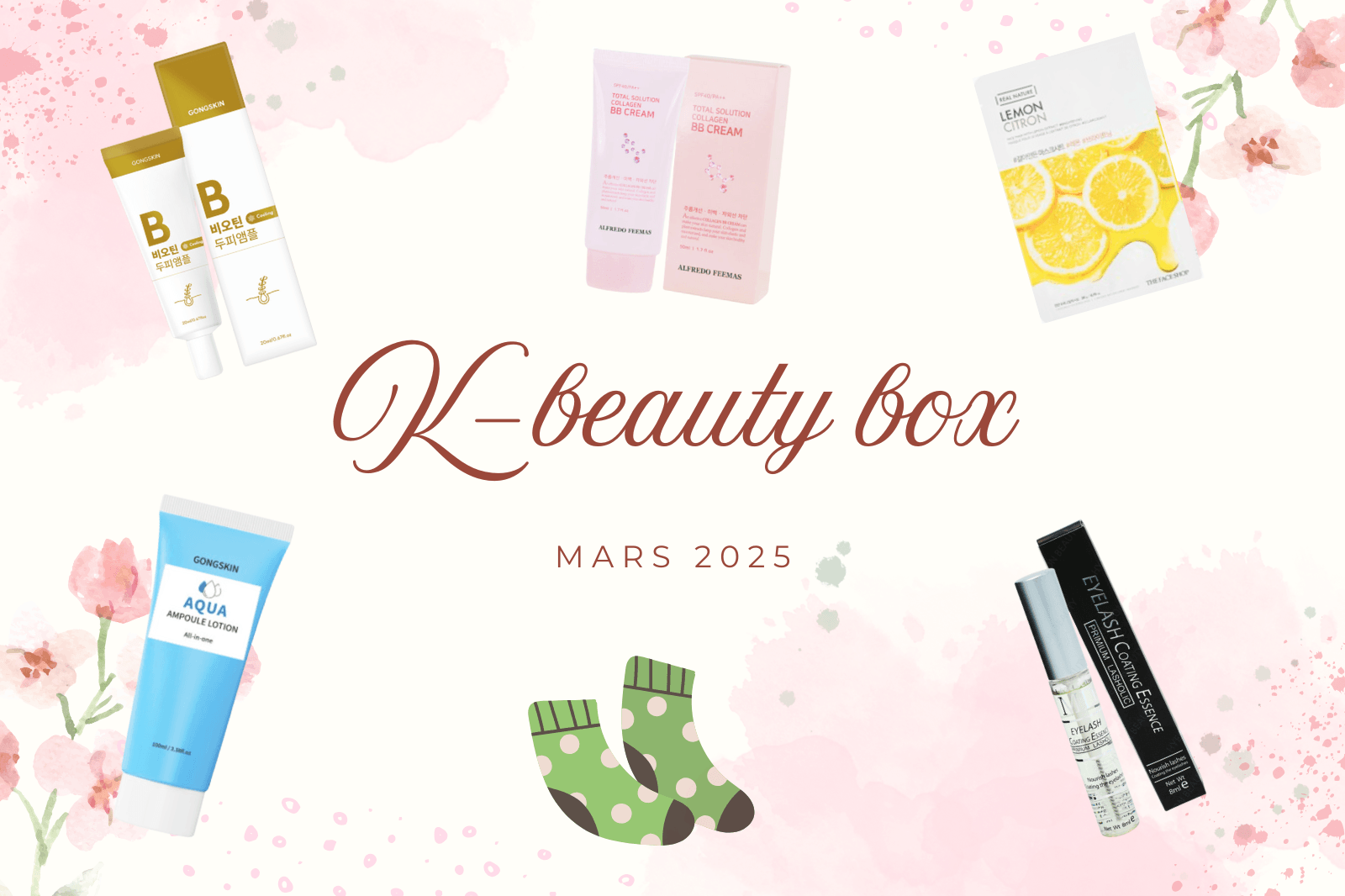 K-Beauty Box de Mars 2025 Ma Petite Corée : produits et pack K-Beauty au printemps, visuel fleurs roses
