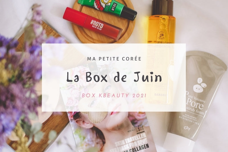 Produits de beauté coréenne de la KBeauty Box Juin 2021 : soins et maquillage dans un pochon réutilisable.