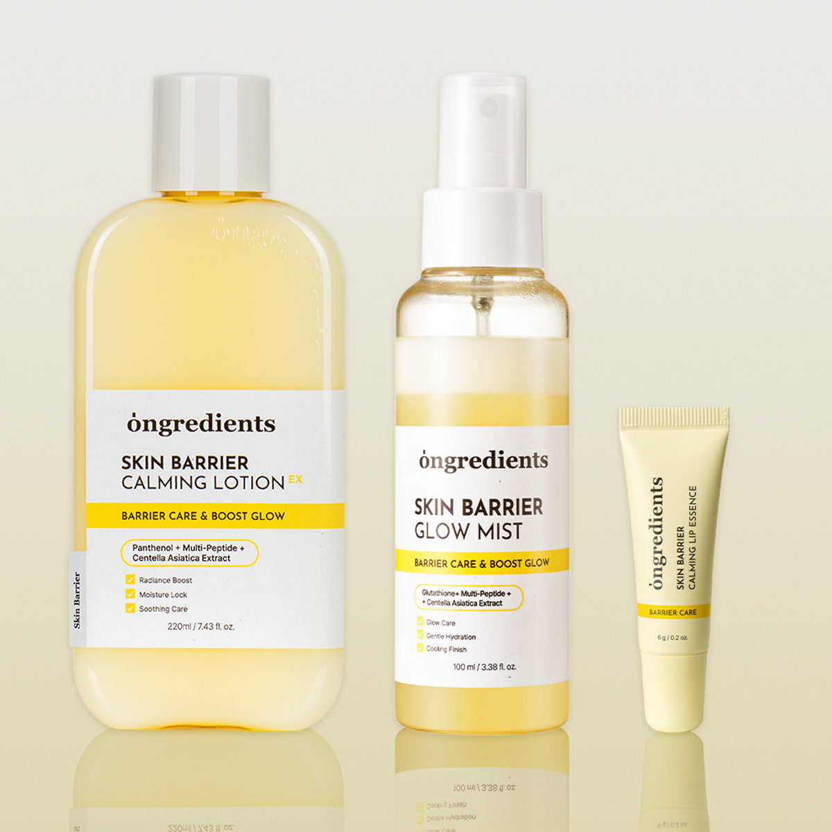 ONGREDIENTS Calming Lotion EX, Glow Mist & Calming Lip Essence Trio Set - coffret soin coréen