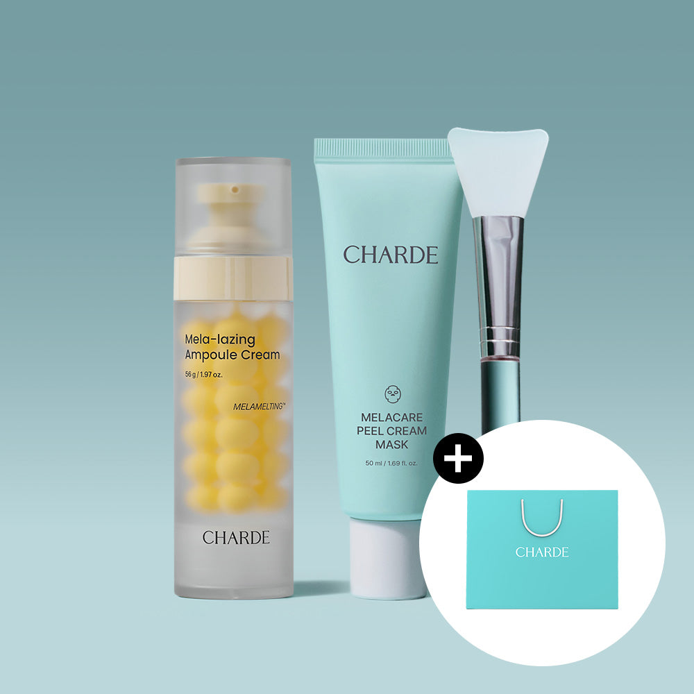 CHARDE Mela-lazing Ampoule Cream & Melacare Peel Cream Mask & Brush Set - coffret soin visage coréen